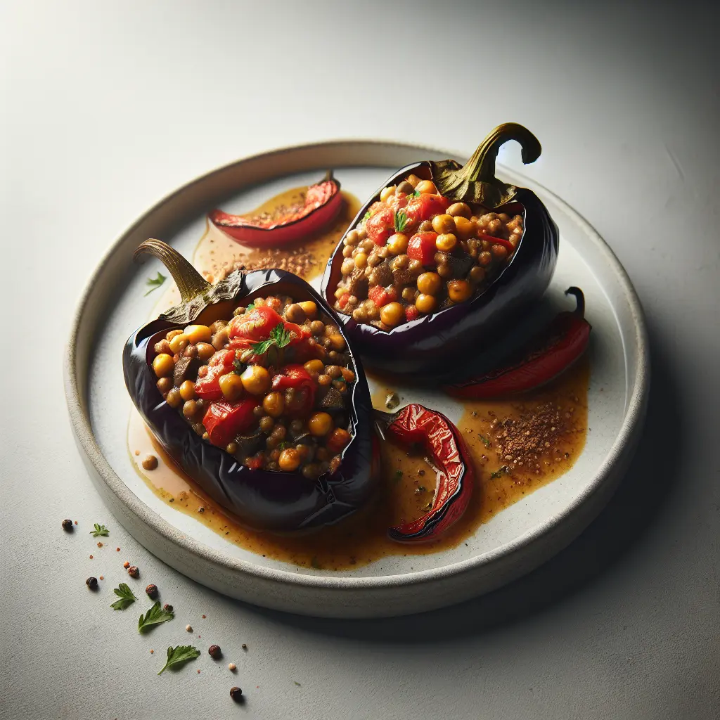 Aubergine and Lentil Stuffed Bell Peppers