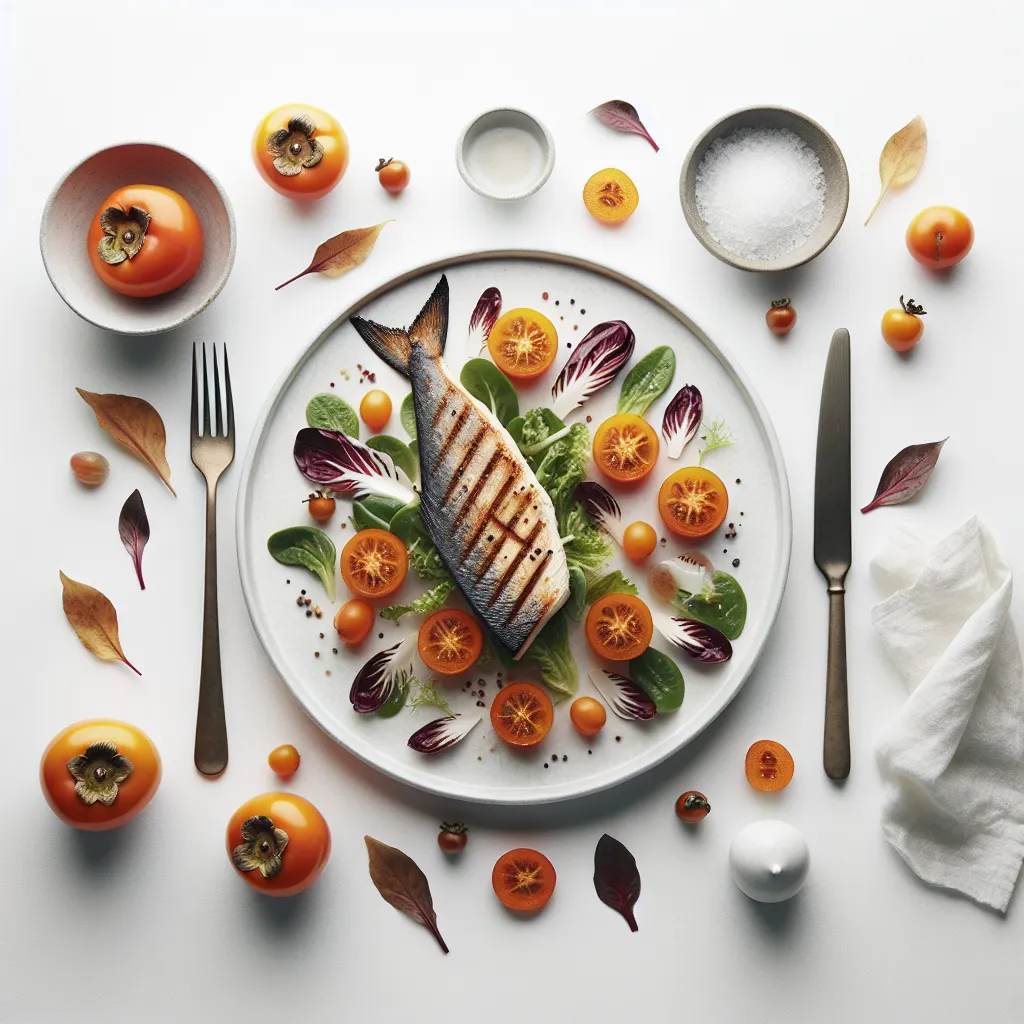 Autumnal Grilled Swordfish with Persimmon and Radicchio Salad