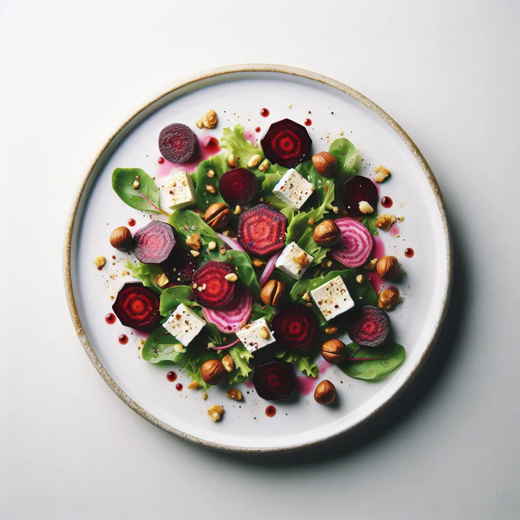 Autumnal Roasted Beetroot and Goat Cheese Salad with Hazelnut Vinaigrette