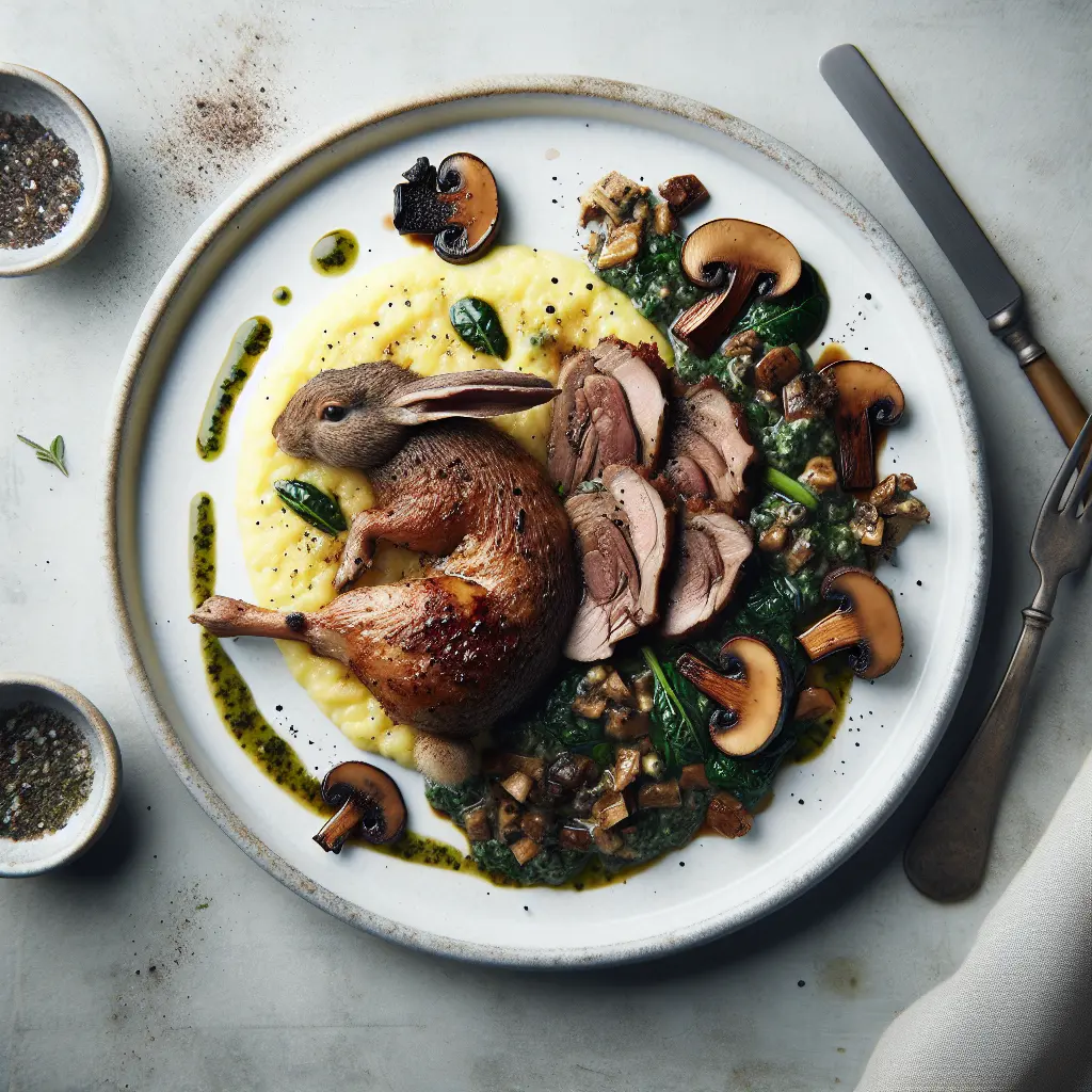 Braised Rabbit with Truffle Polenta and Wild Mushroom Ragout