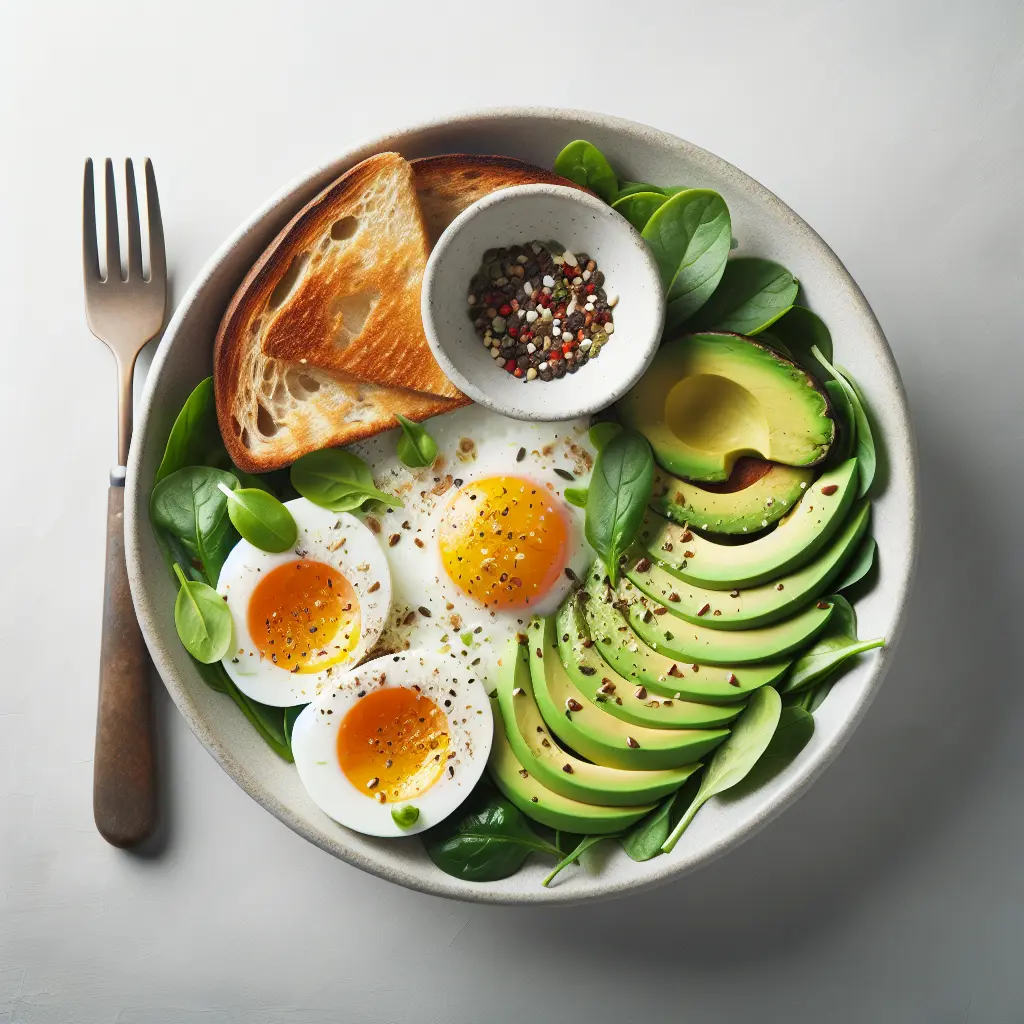 Hearty Breakfast Bowl with Eggs, Avocado, and Whole Grain Toast