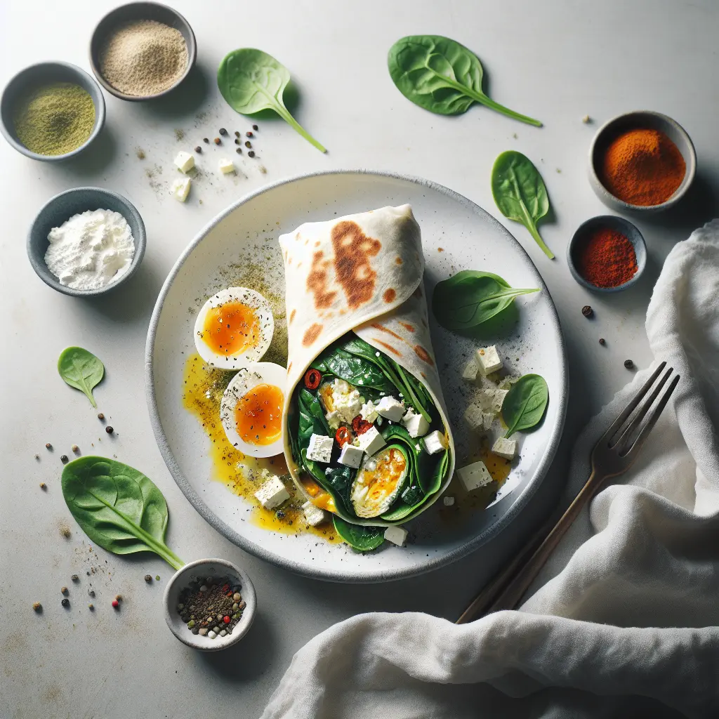 Gourmet Breakfast Burrito with Spinach and Feta