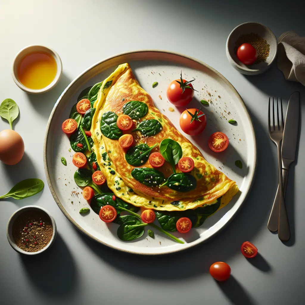 Hearty Breakfast Omelette with Spinach and Tomatoes