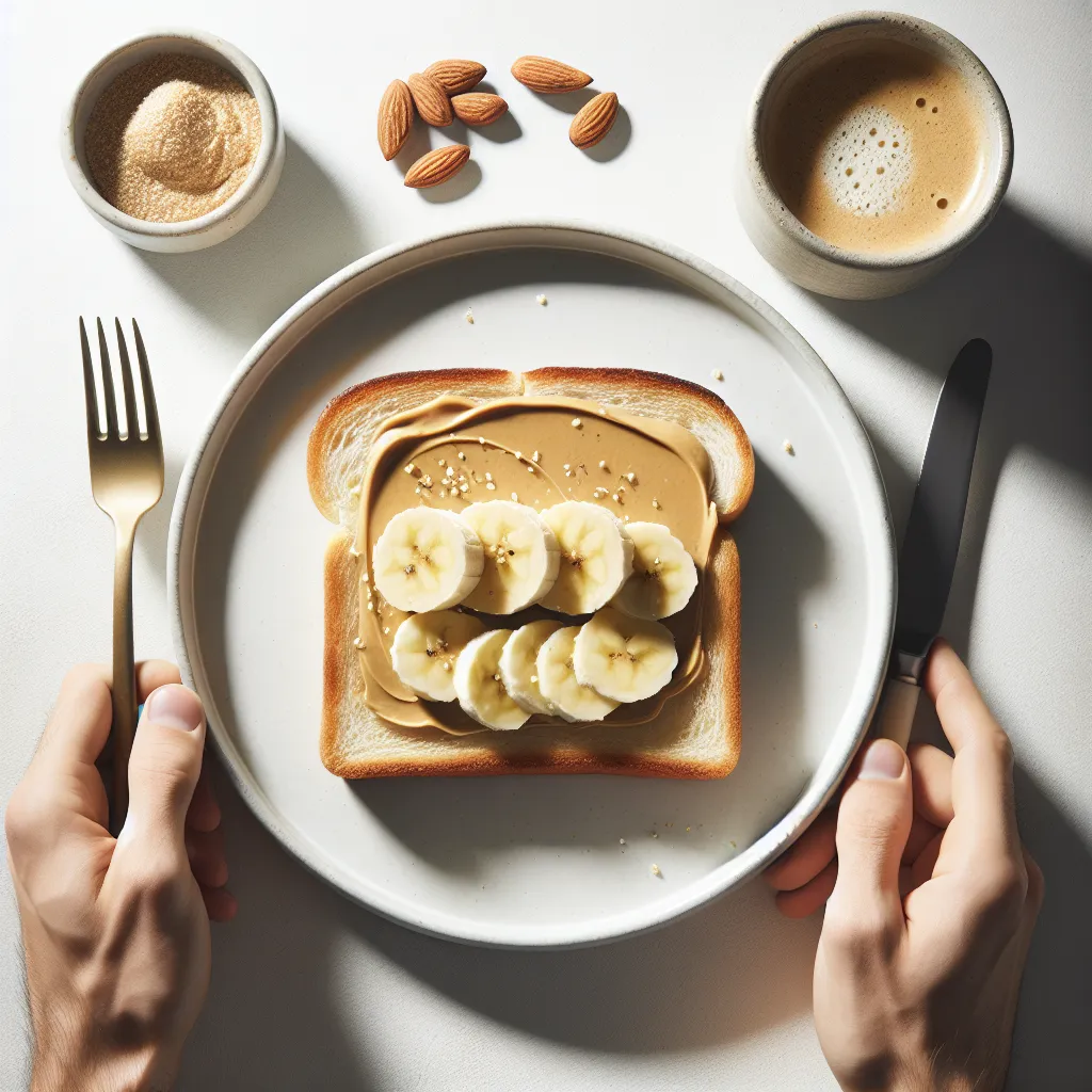 Breakfast with White Bread and Almond Butter Banana