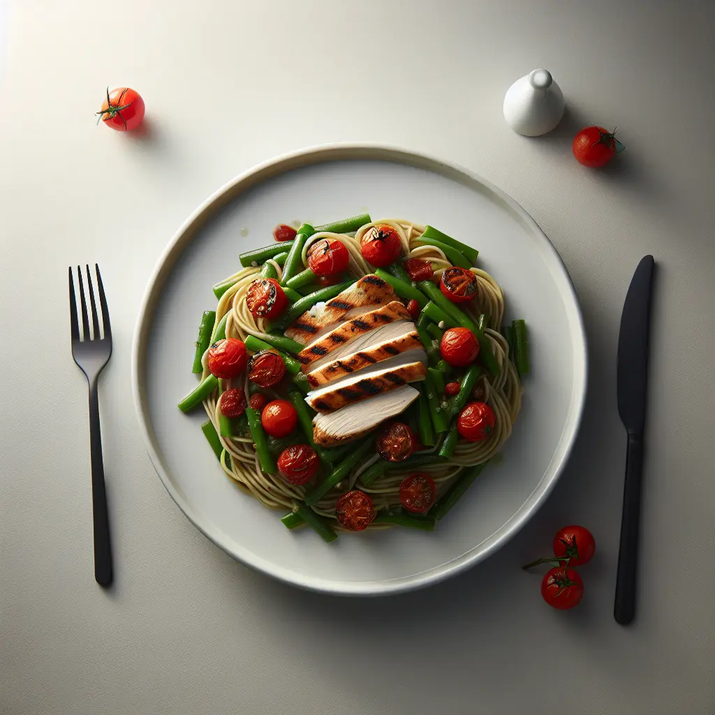 Cherry Tomato and Green Bean Pasta with Grilled Chicken