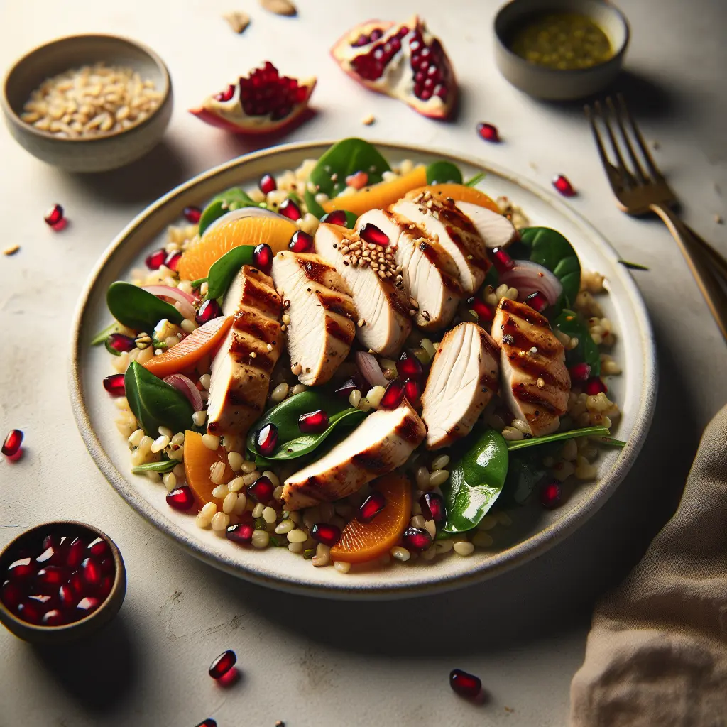Autumn Chicken and Farro Salad with Pomegranate