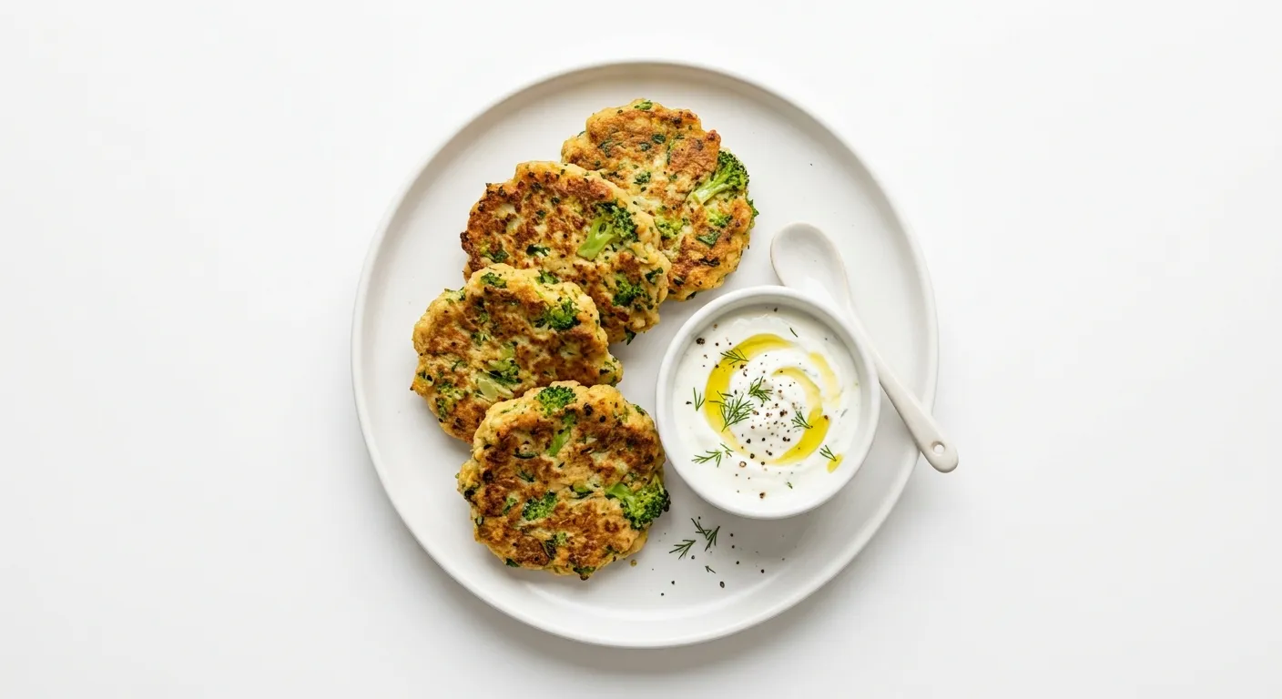 Chickpea Flour Broccoli Fritters with Spicy Sauce