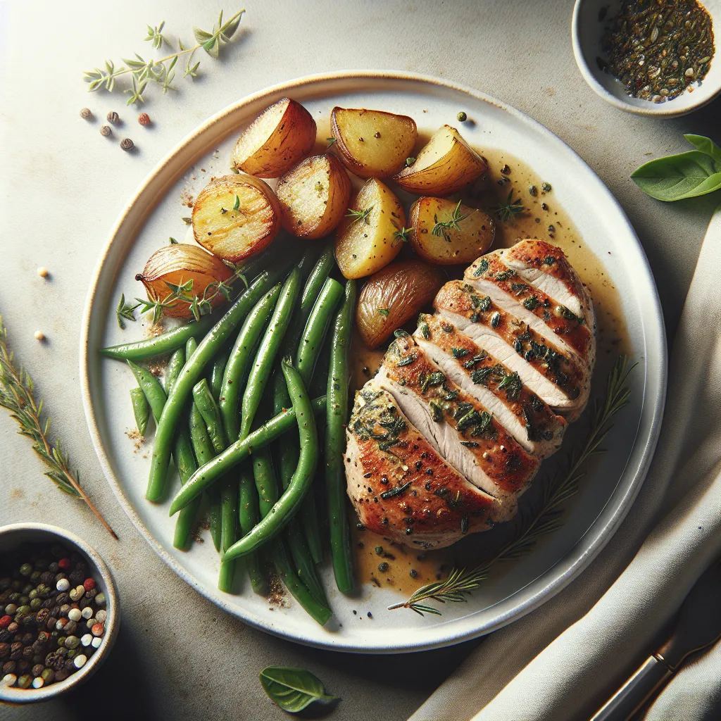 French Herb-Crusted Pork with Roasted Potatoes and Green Beans
