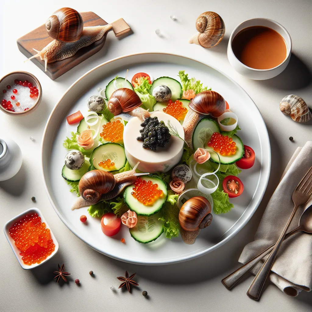 French Gourmet Salad with Snails and Caviar