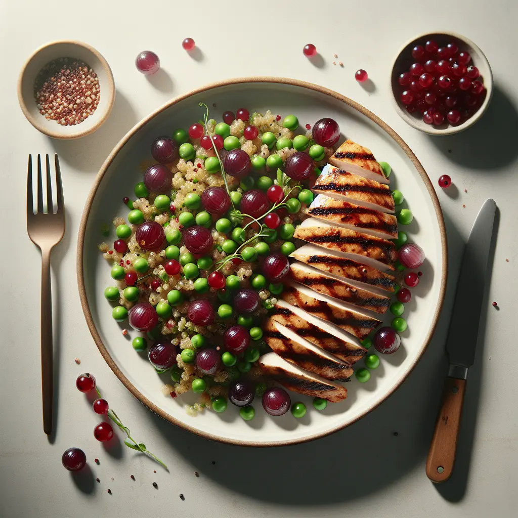 Gooseberry and Pea Quinoa Salad with Grilled Chicken