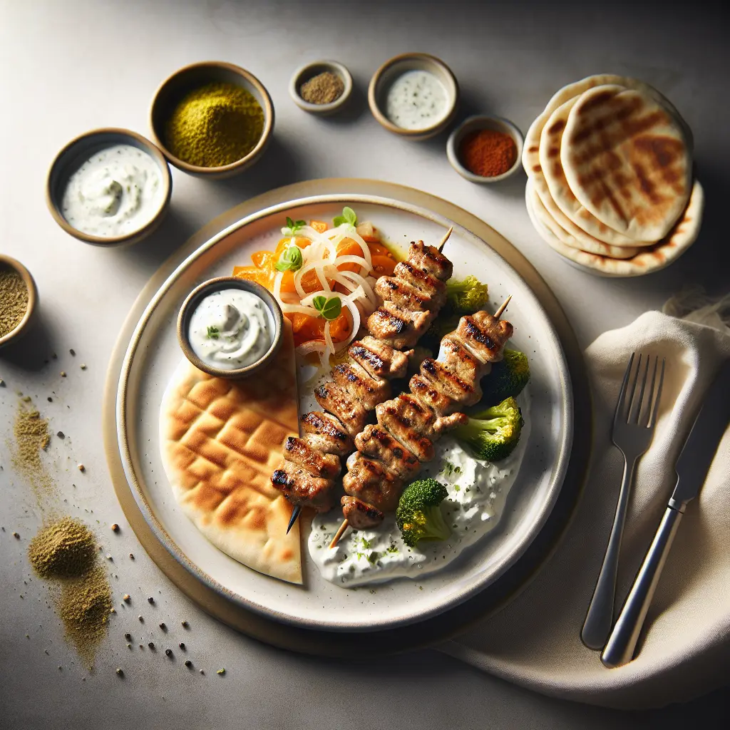 Greek Chicken Souvlaki with Tzatziki and Pita