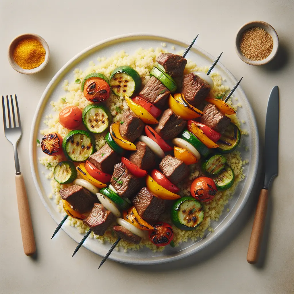 Grilled Beef and Vegetable Skewers with Couscous