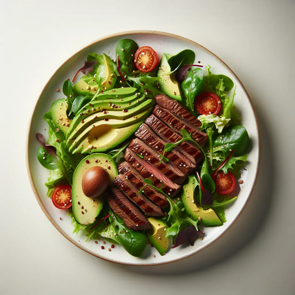 Grilled Beef Salad with Avocado and Mixed Greens