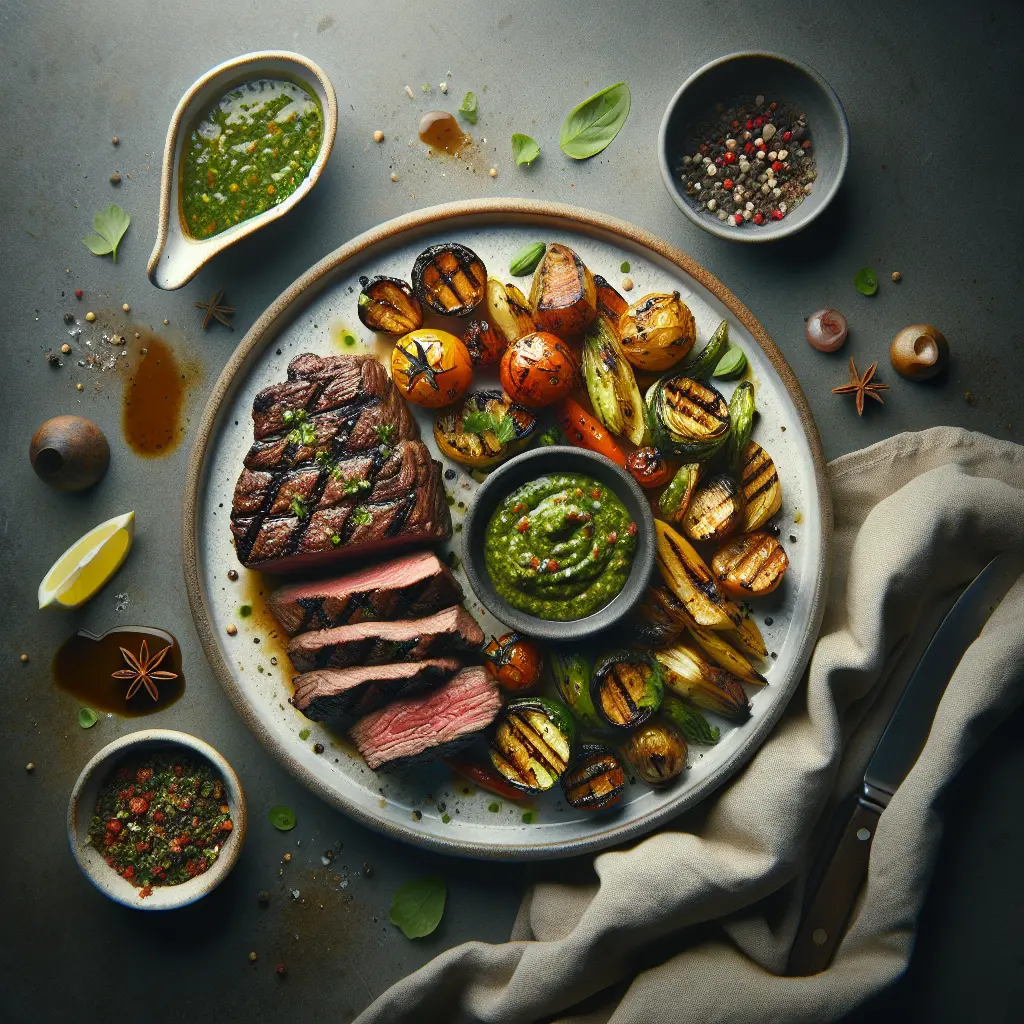 Grilled Beef with Chimichurri and Roasted Vegetables