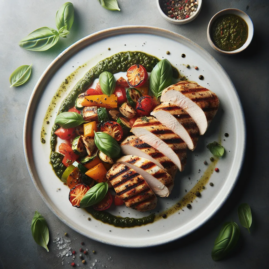 Grilled Chicken with Ratatouille and Basil Pesto