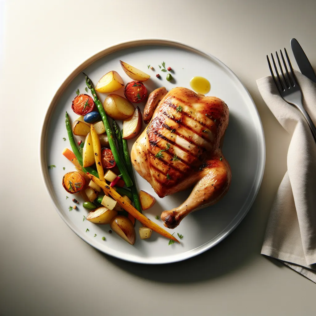 Grilled Chicken with Roasted Potatoes and Mixed Vegetables