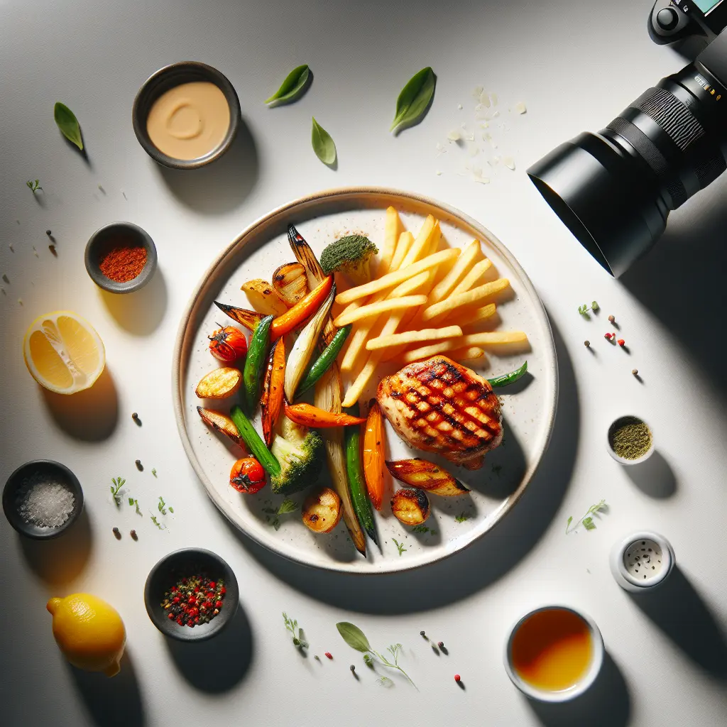 Grilled Chicken with Roasted Vegetables and French Fries