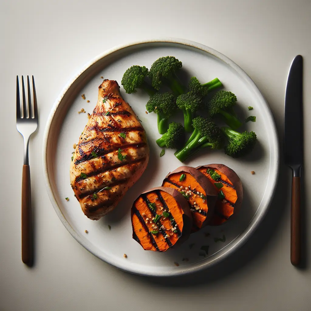 Grilled Chicken with Spiced Sweet Potato and Broccoli