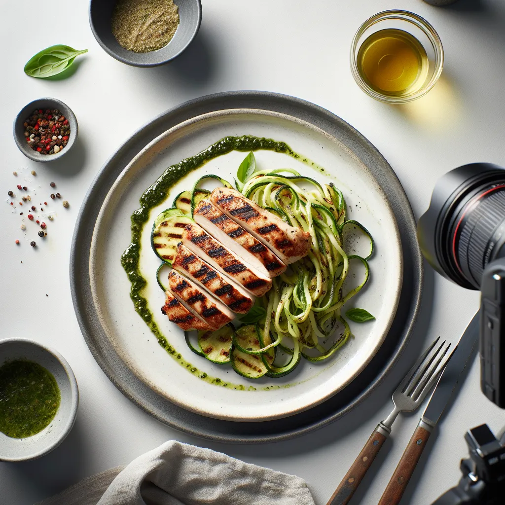 Grilled Chicken with Zucchini Noodles and Pesto