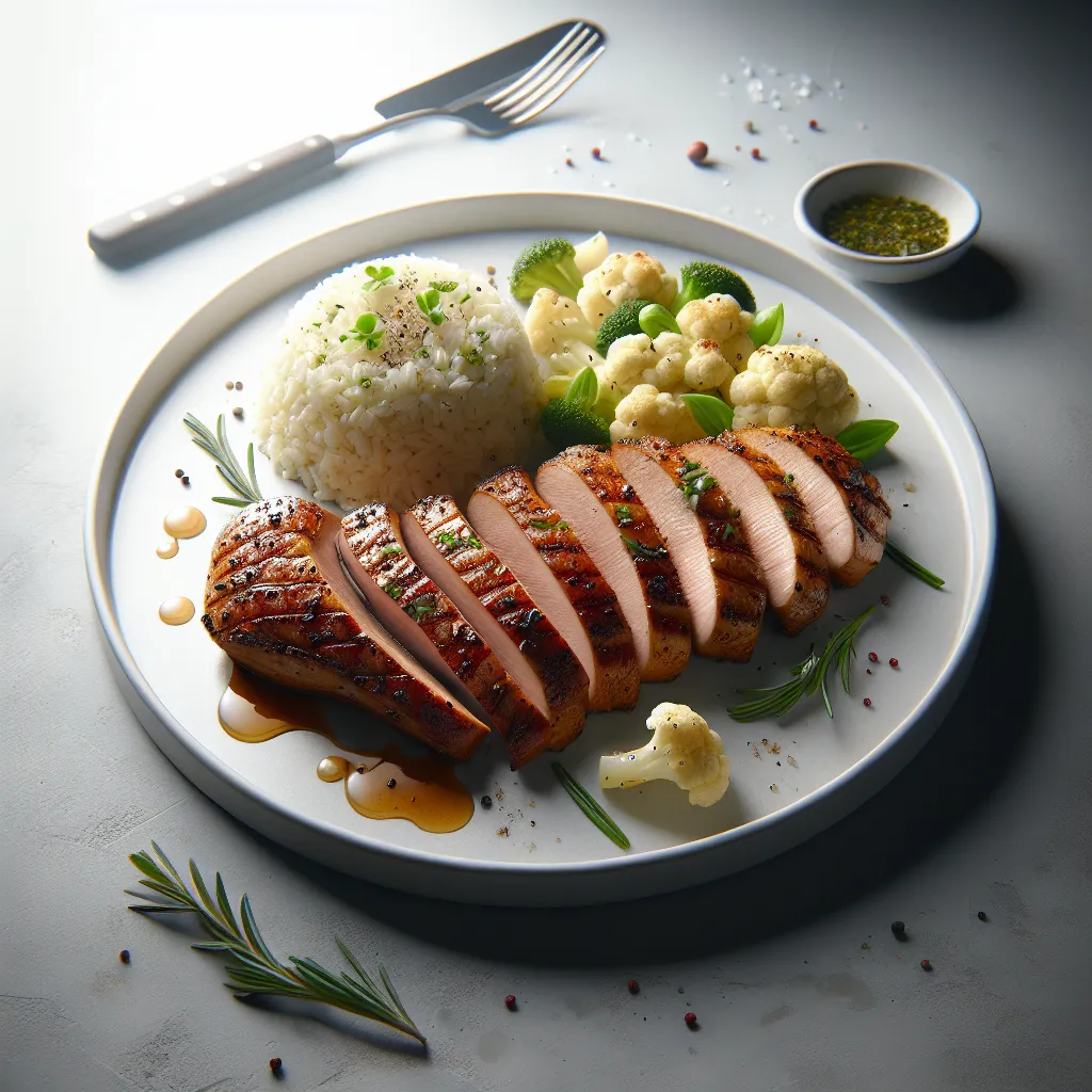 Grilled Duck Breast with Cauliflower Rice and Herb Salad