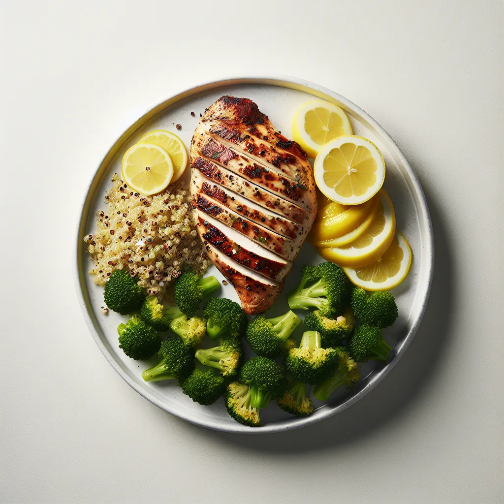 Grilled Lemon Herb Chicken with Quinoa and Steamed Broccoli
