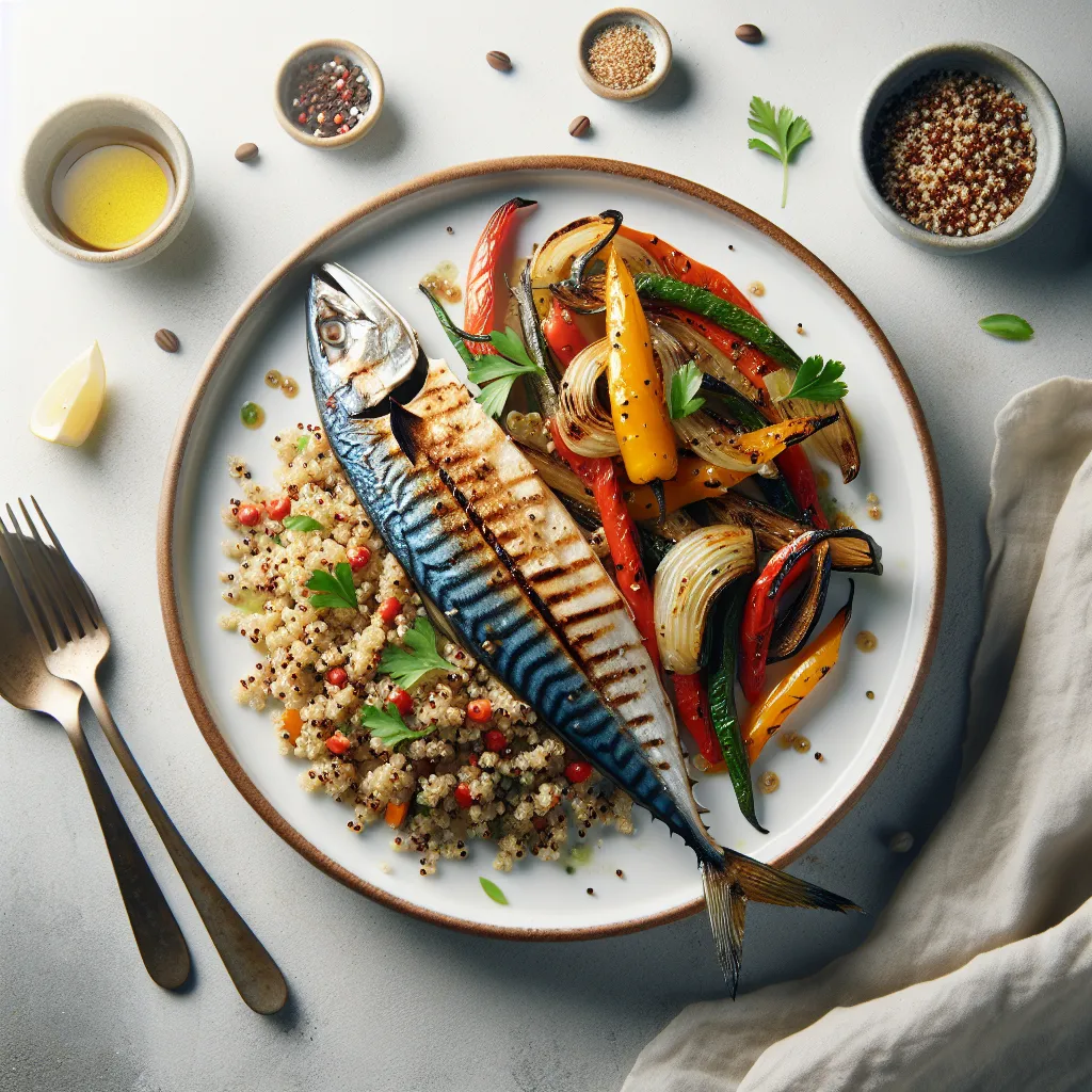 Grilled Mackerel with Quinoa and Roasted Vegetables