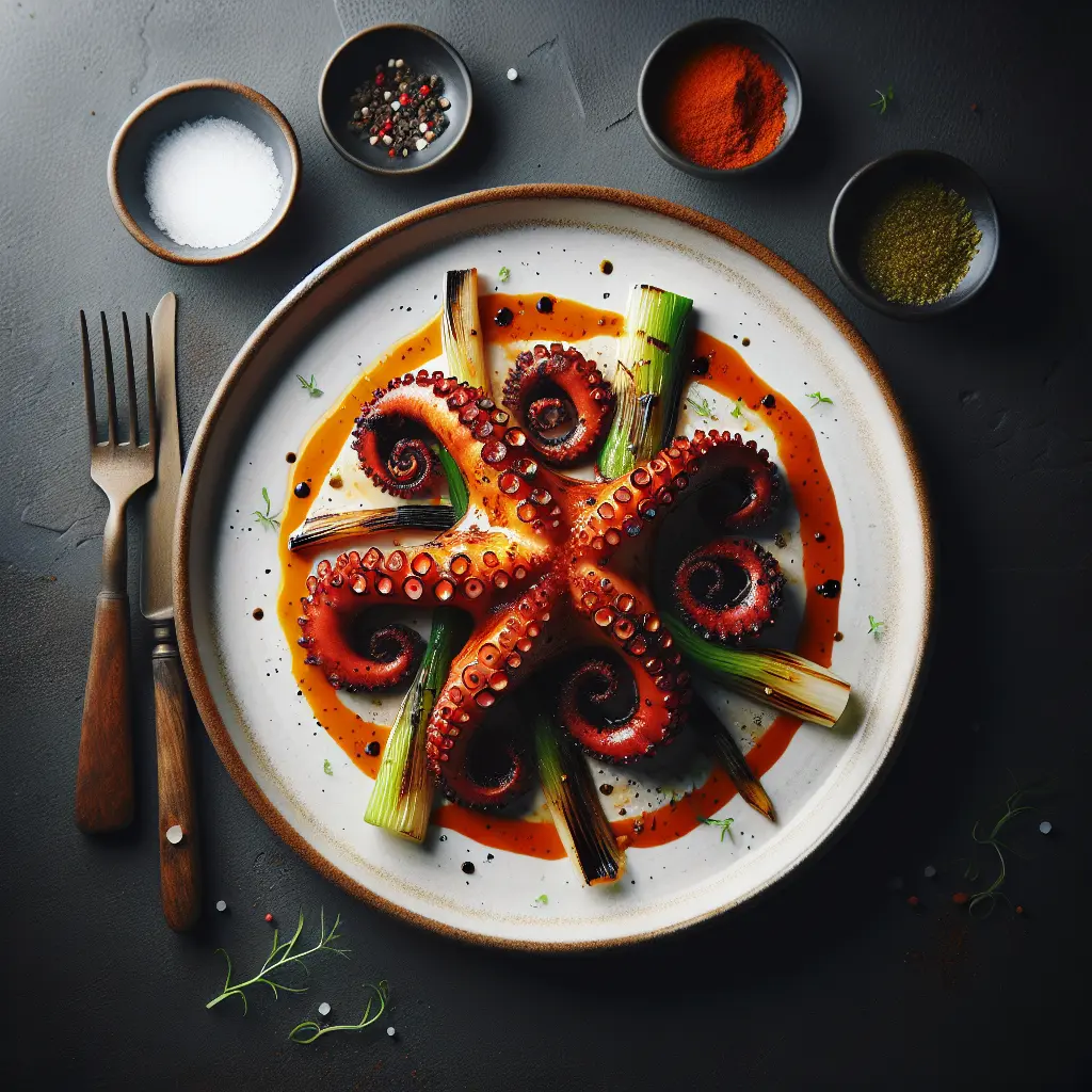 Grilled Octopus with Romesco Sauce and Charred Leeks