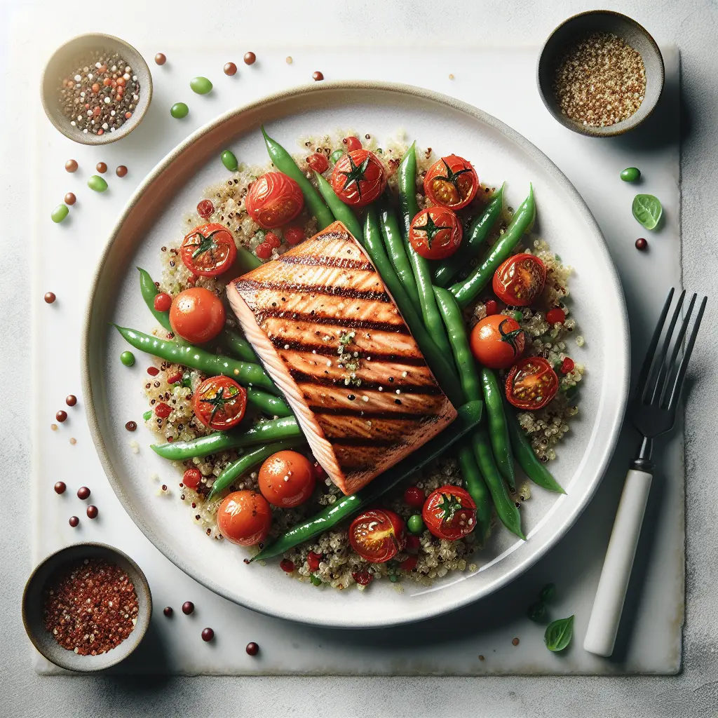 Grilled Salmon with Cherry Tomato and Green Bean Quinoa