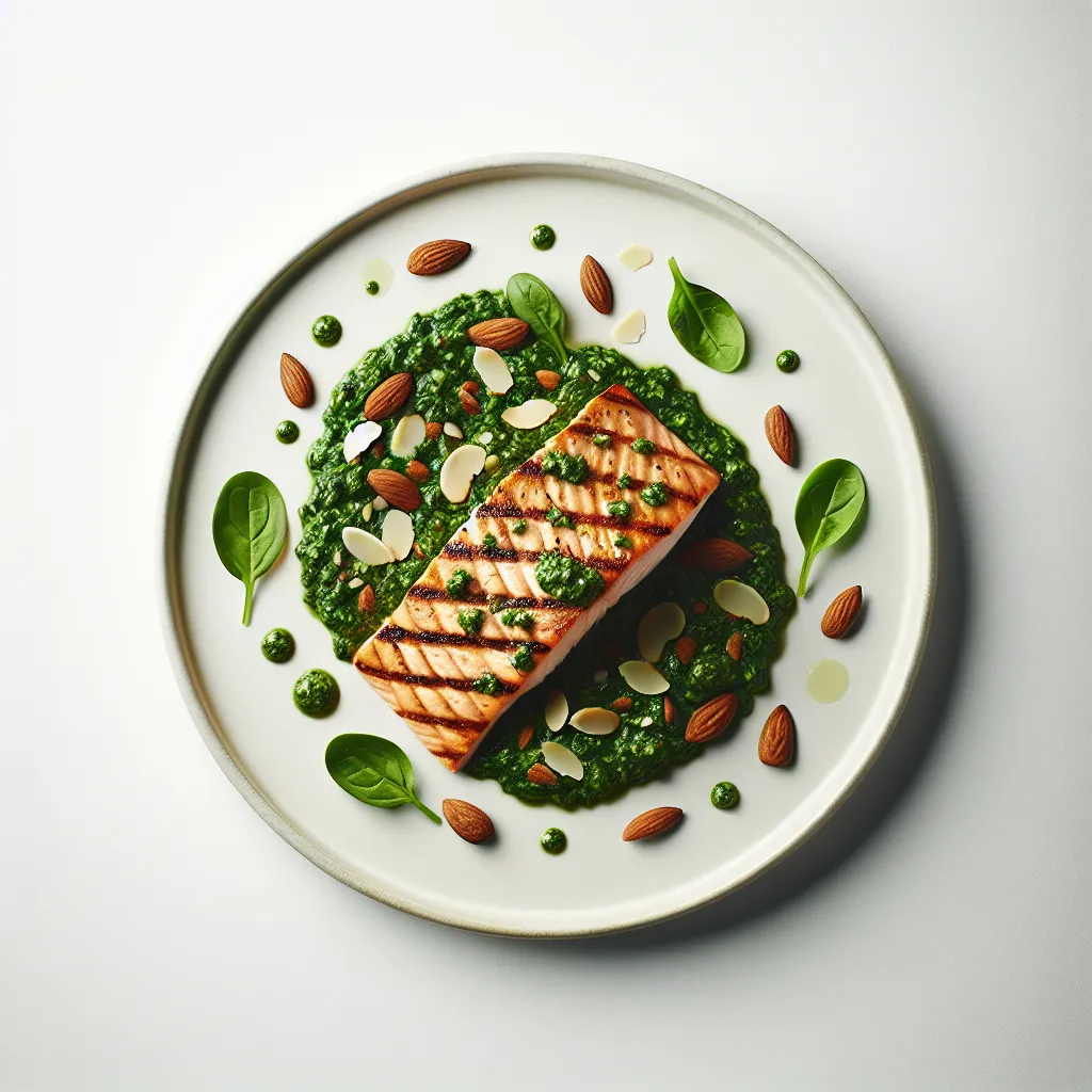 Grilled Salmon with Spinach and Almond Pesto