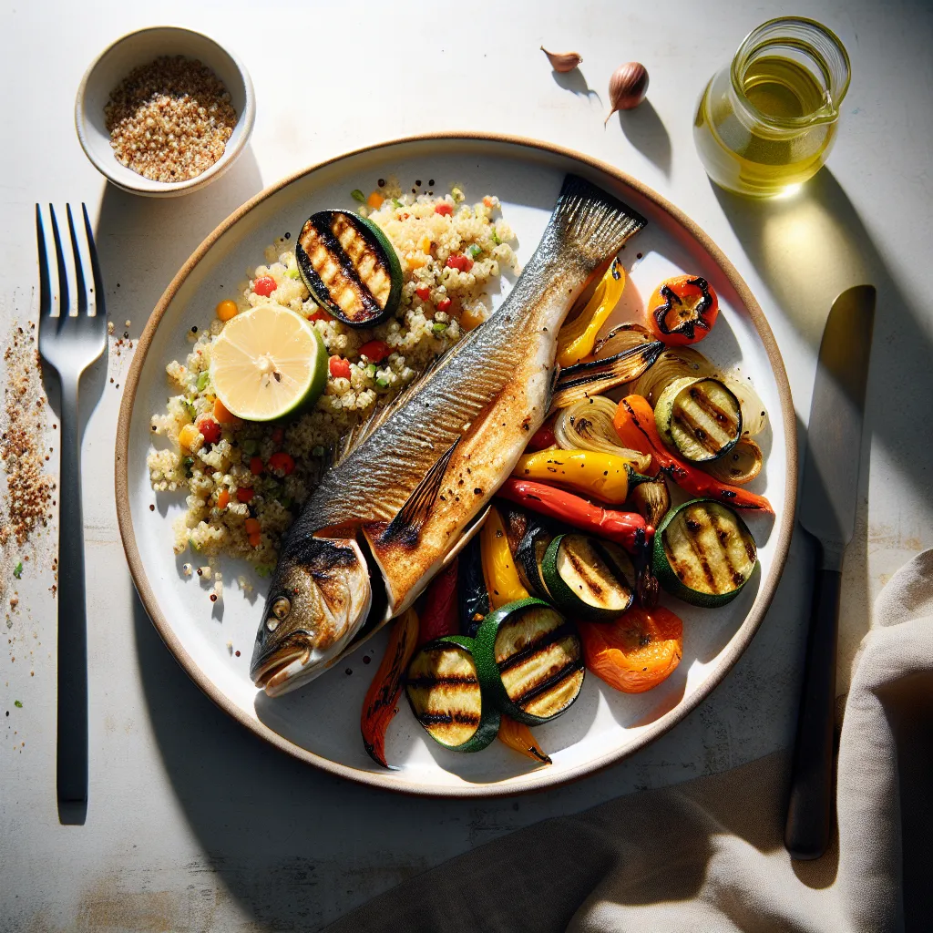 Grilled Sea Bass with Quinoa and Roasted Vegetables