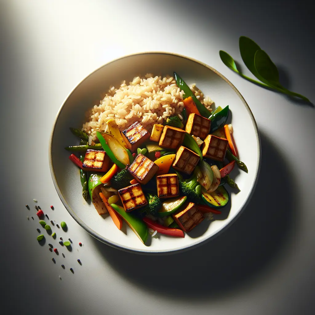 Grilled Tofu and Vegetable Stir-Fry with Brown Rice