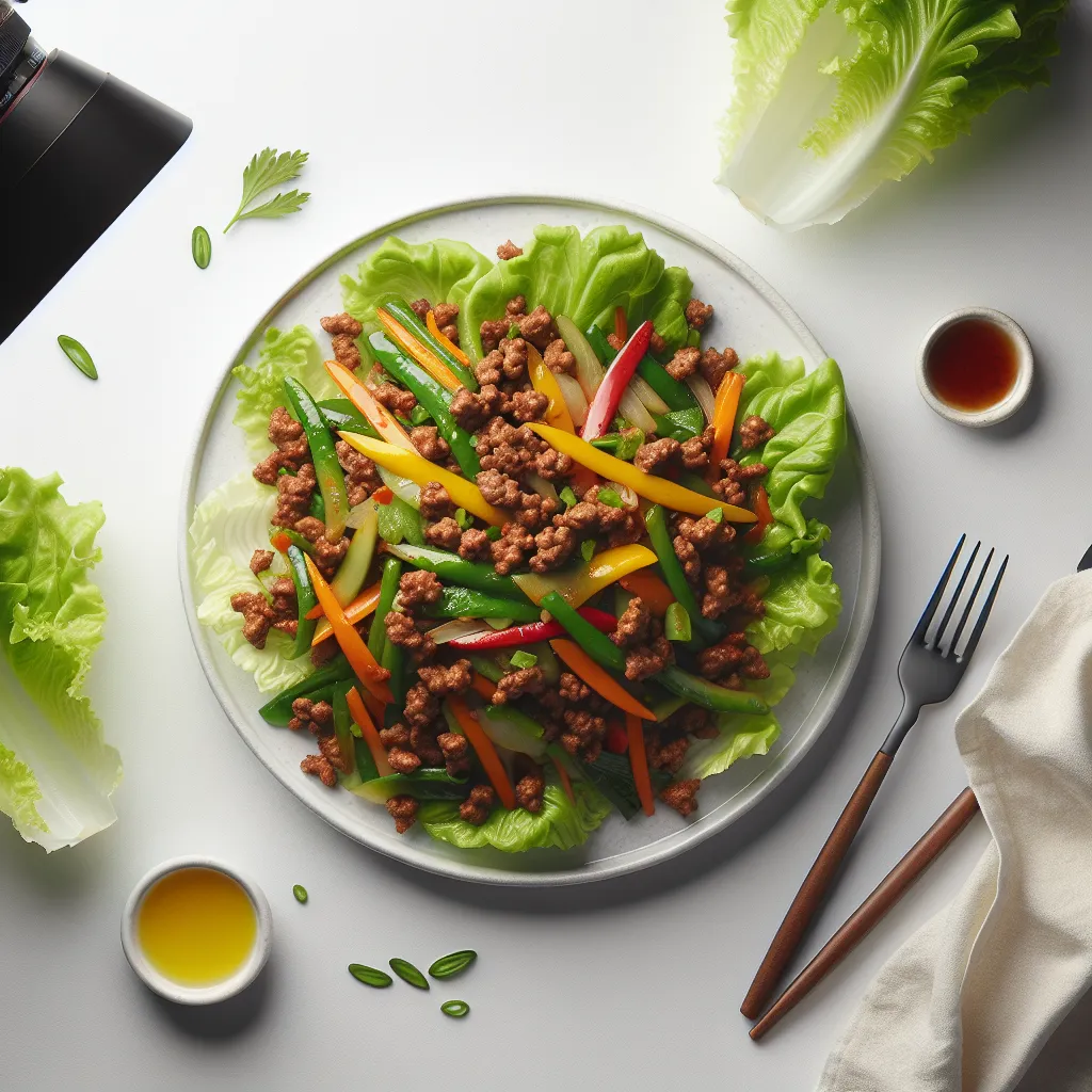 Ground Meat and Veggie Stir-Fry with Lettuce Wraps