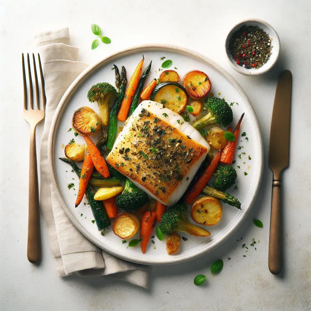 Herb-Crusted Baked Cod with Roasted Vegetables