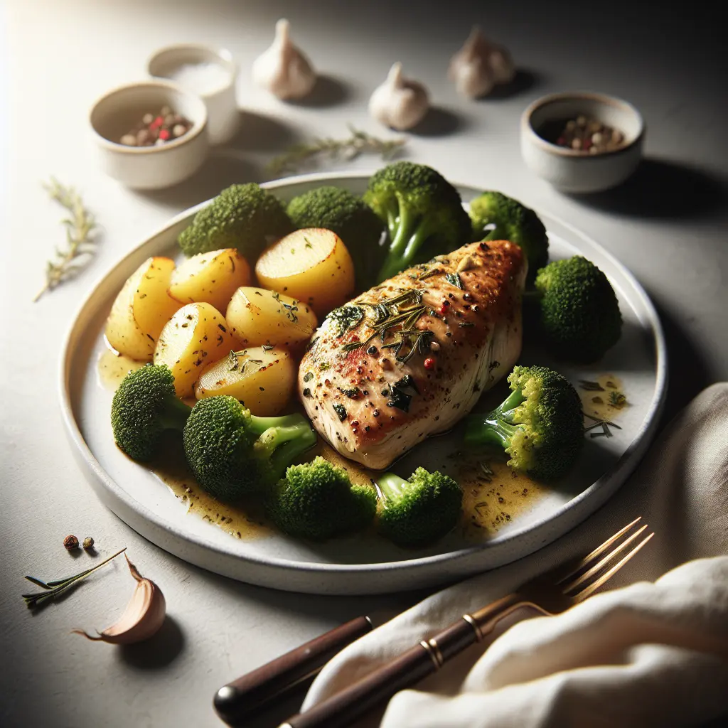 Herb-Crusted Chicken with Boiled Potatoes and Steamed Broccoli