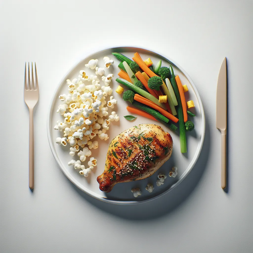 Herb-Crusted Chicken with Popcorn and Vegetable Medley