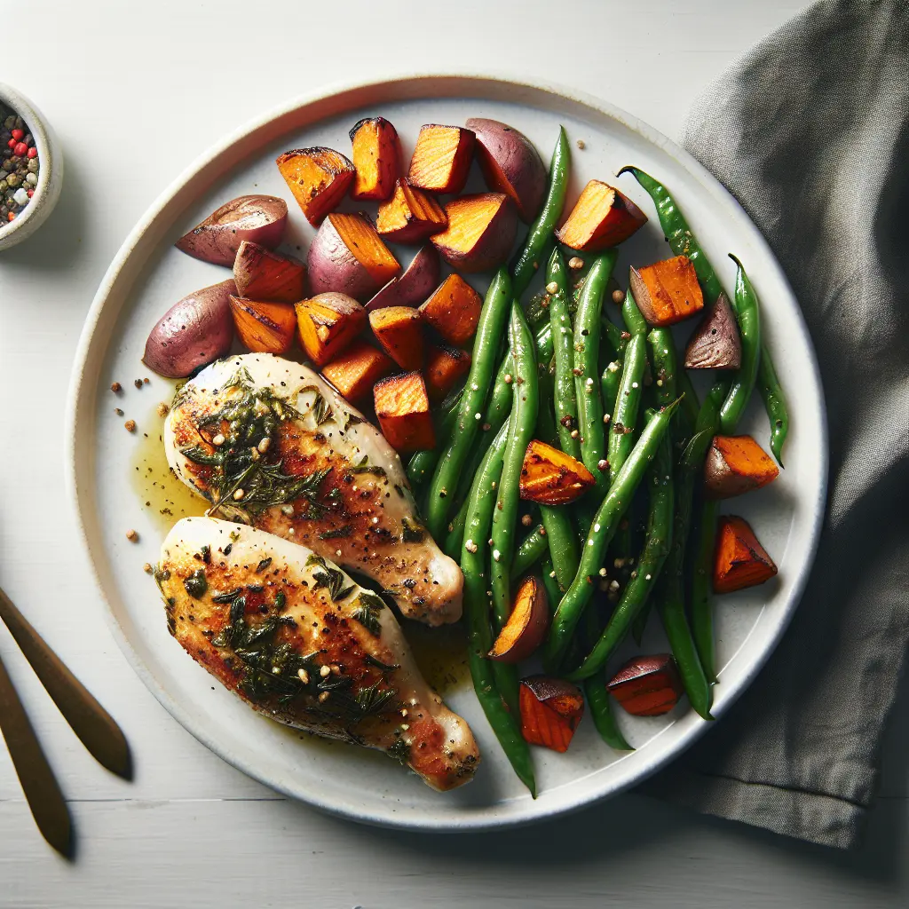 Herb-Crusted Chicken with Roasted Sweet Potatoes and Green Beans