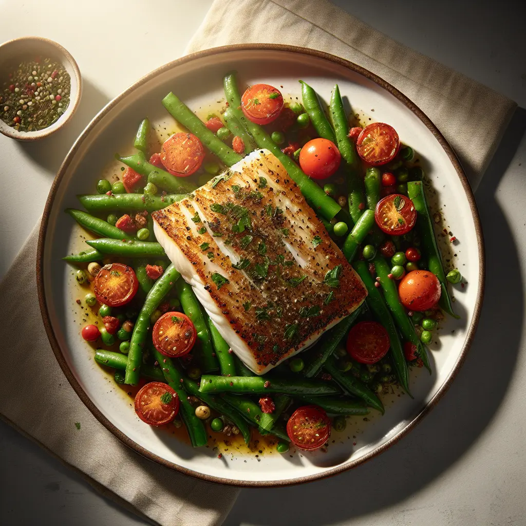 Herb-Crusted Cod with Cherry Tomato and Green Bean Medley