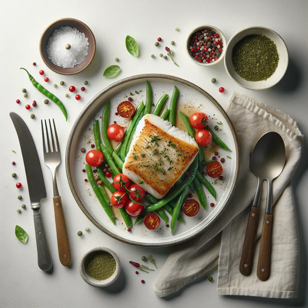 Herb-Crusted Cod with Green Bean and Cherry Tomato Medley