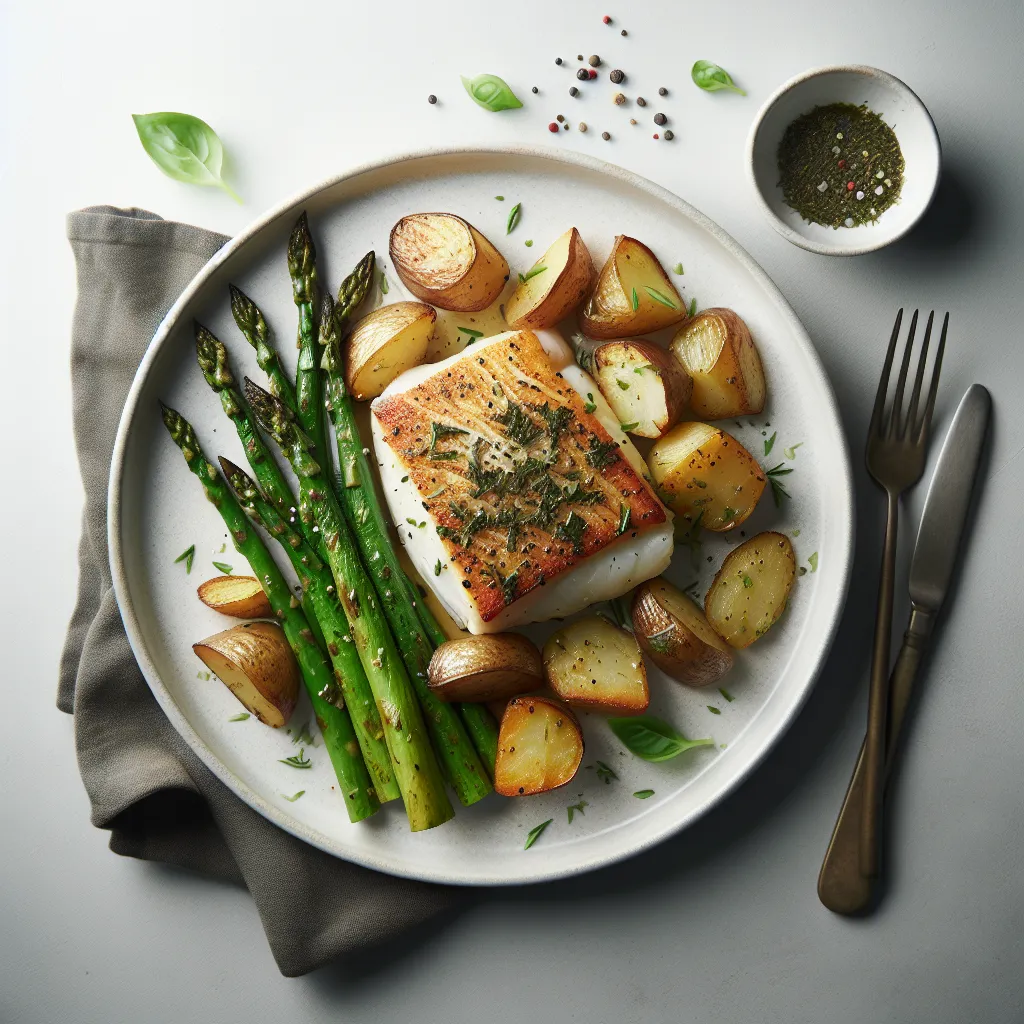 Herb-Crusted Cod with Roasted Potatoes and Asparagus