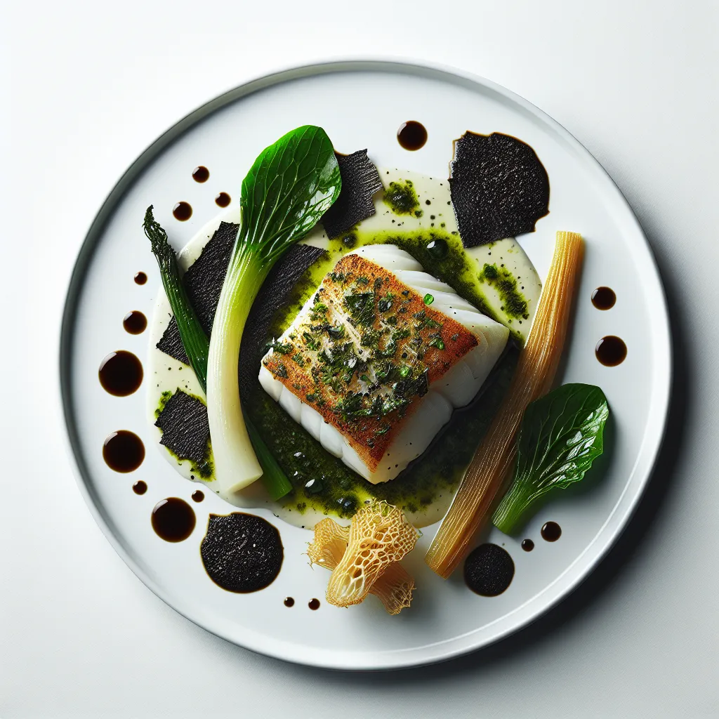Herb-Crusted Cod with Salsify and Black Truffle Vinaigrette