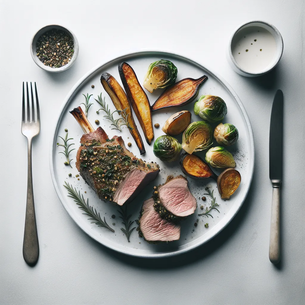 Autumn Herb-Crusted Lamb with Roasted Parsnips and Brussels Sprouts