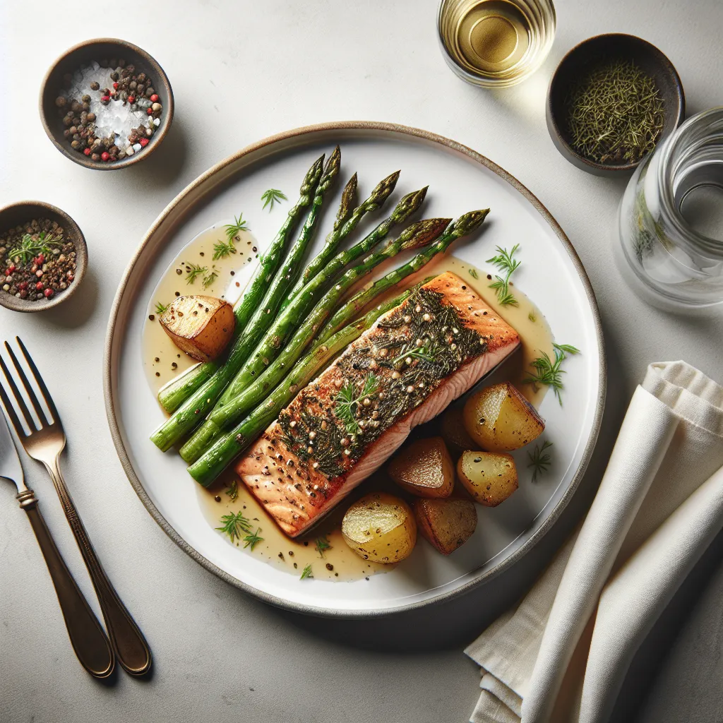 Herb-Crusted Salmon with Roasted Potatoes and Asparagus