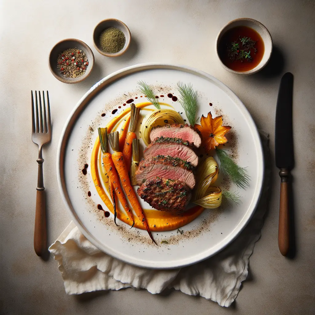 Autumn Herb-Crusted Veal with Roasted Fennel and Carrot Purée
