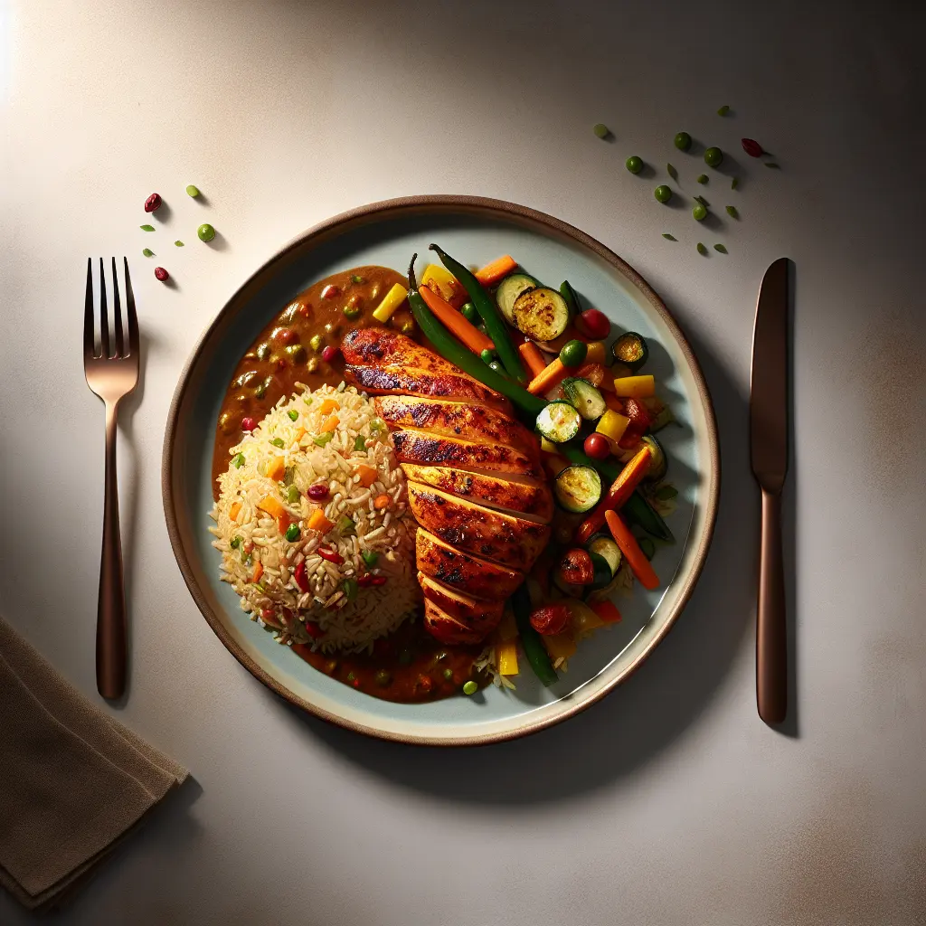 Indian Spiced Grilled Chicken with Brown Rice and Mixed Vegetables