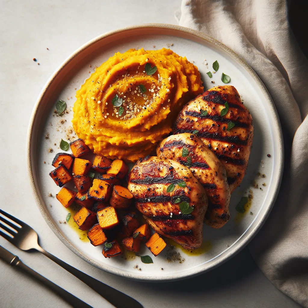 Indian Spiced Grilled Chicken with Sweet Potato Mash