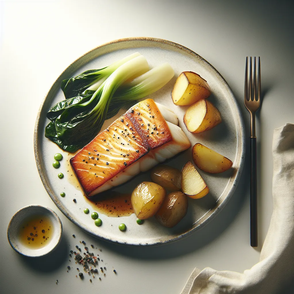 Japanese Miso Glazed Cod with Roasted Potatoes and Steamed Bok Choy