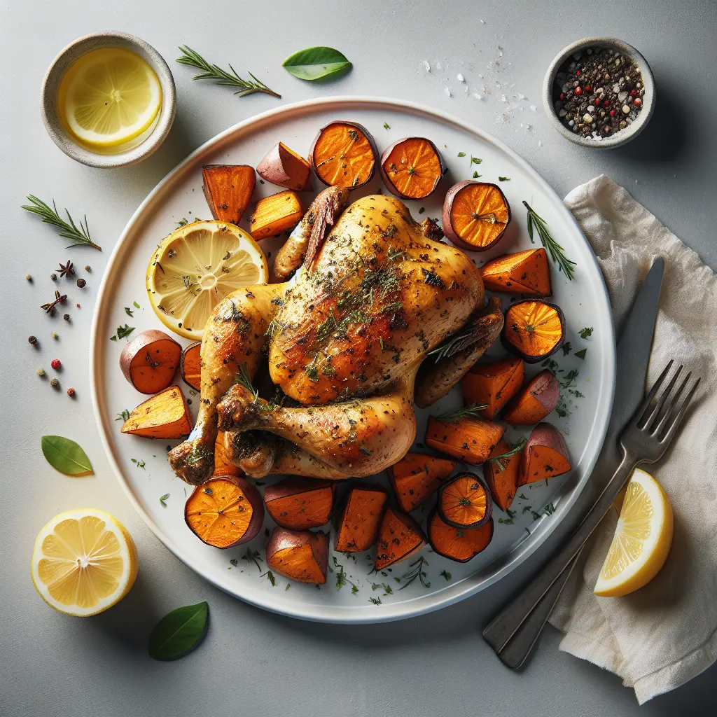 Lemon Herb Roasted Chicken with Sweet Potatoes