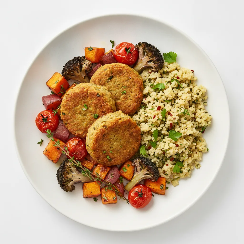 Lentil Nuggets with Herb-Infused Quinoa and Roasted Vegetables