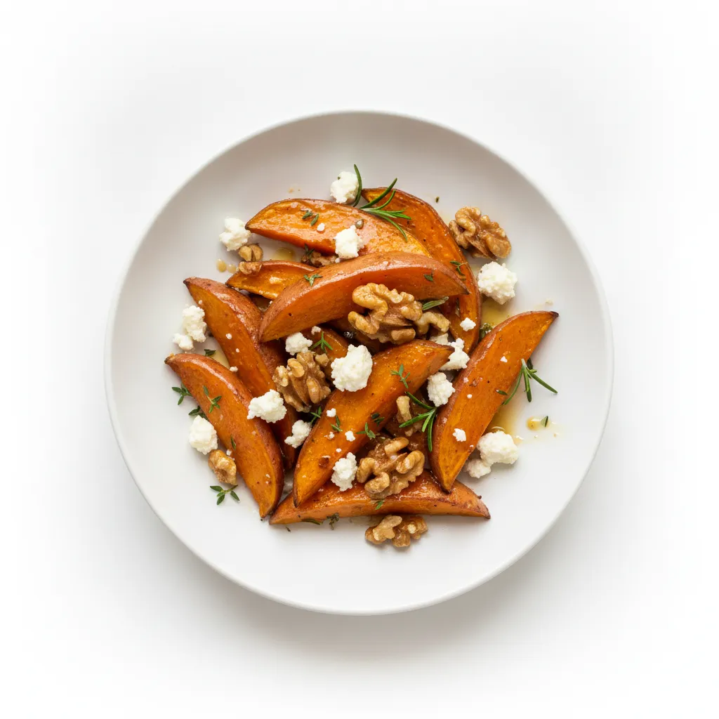 Maple-Glazed Sweet Potatoes with Walnuts and Vegan Feta
