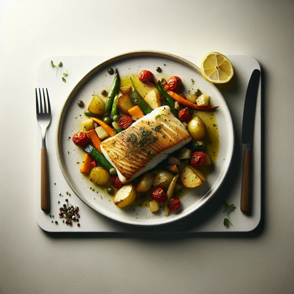 Mediterranean Baked Cod with Roasted Potatoes and Vegetables